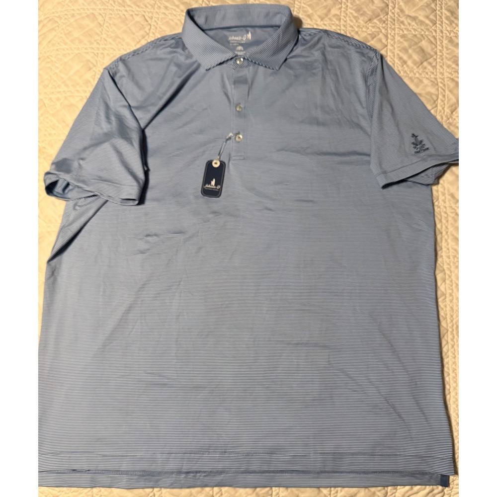 Johnnie-O Lyndonn Polo Shirt Mens XL Kona Lake Blue Striped Performance golf UPF